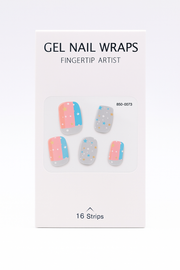 Semi Cured Gel Nail Wrap, Pink Blue, Grey with Stars