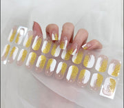 Semi Cured Gel Nail Wrap Gold and White